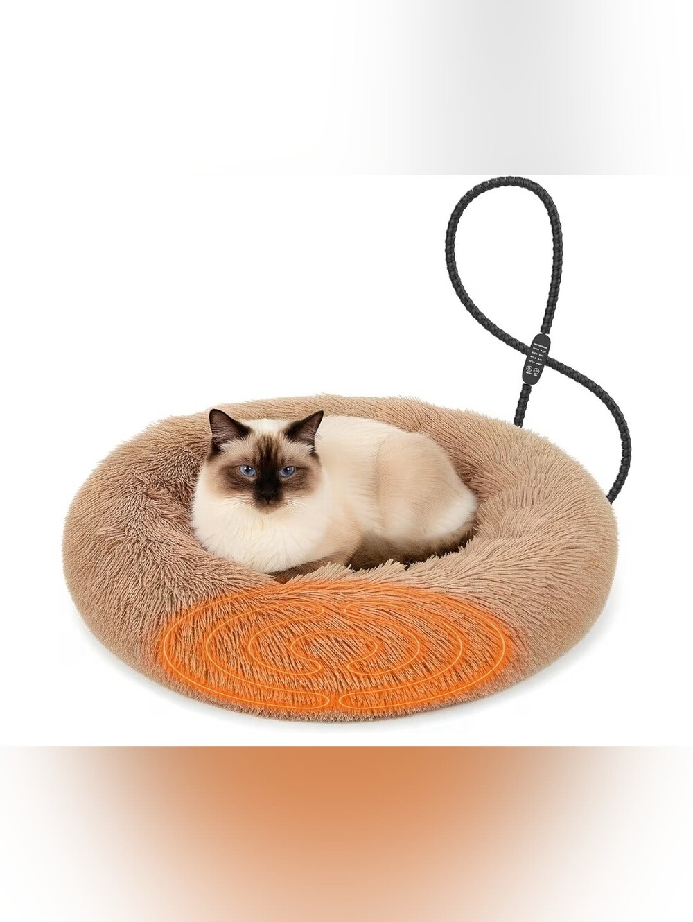 Heated Plush Cat Bed - Beige Heated Donut Pet Bed for Cats